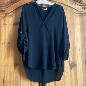 Lush Chiffon Rolled Tab Sleeve Blouse